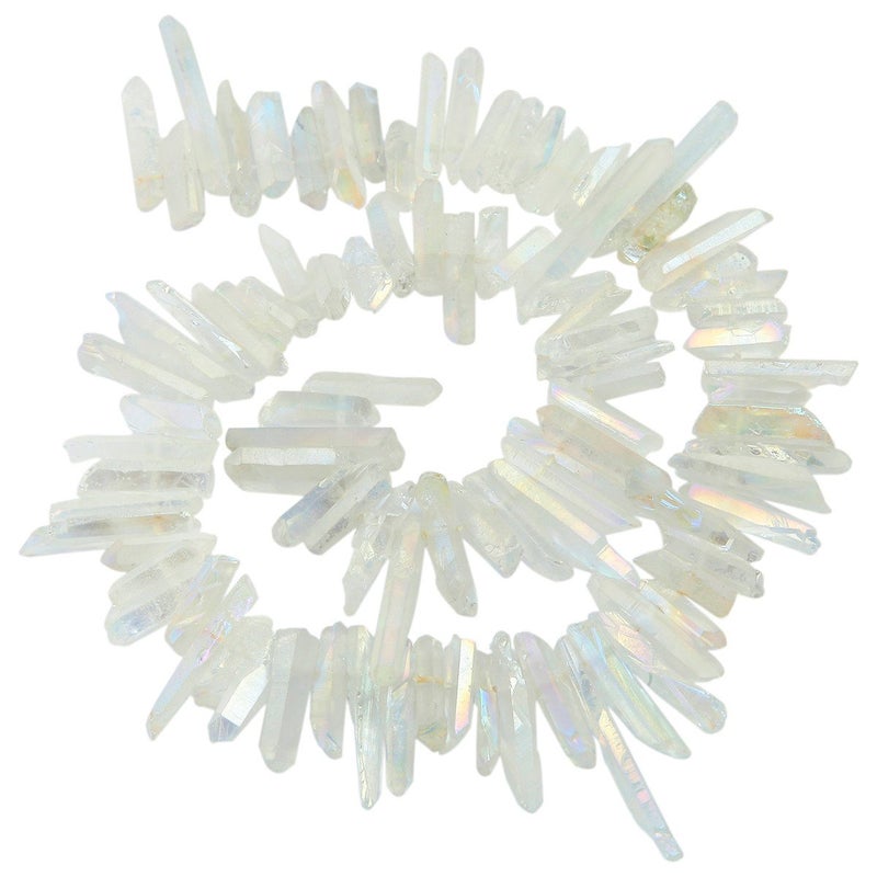 SUNYIK Angel Aura Quartz Titanium Coated Crystal Points Quartz Rough Sticks Spikes Point Beads 15 inch Strand Drilled - Image 2